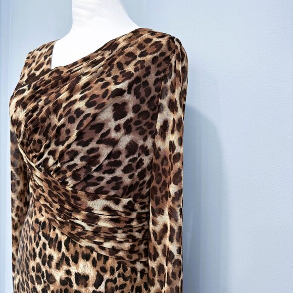 VTG Y2K 90s Kay Unger Leopard Print Dress Mesh Detail Glam Punk Going Out SZ 10 - Picture 4 of 12